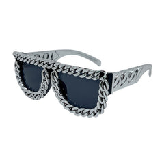 Trendy punk glasses square frame chain