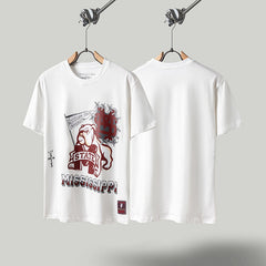 Travis Scott T Shirts x Mitchell x Ness Mississippi State Bulldogs Hand-Drawn Short Sleeve
