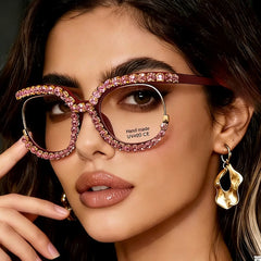 Trendy punk glasses half-frame diamond uv protection