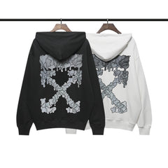 OFF Grey Melting Arrow Pattern Hooded Sweatshirt