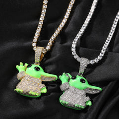 Jewelry Cartoon Pendant Necklace Dripping Oil Luminous Alien Night light