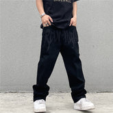 Men Jeans Black Jeans Men's and Women's Vintage Embroidered Straight Loose Jeans