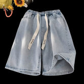 Men Jeans Drawstring Denim Shorts Men's Pants Summer Straight Loose Shorts