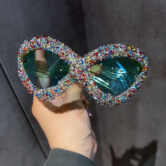 Trendy punk glasses diamond retro cat eyes
