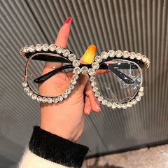 Trendy punk glasses diamond anti-blue light
