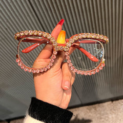 Trendy punk glasses diamond anti-blue light