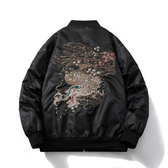 Men Vintage Jackets Guochao Vintage Dragon Embroidered Jacket Flight Suit Baseball Suit