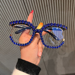 Trendy punk glasses diamond anti-blue light
