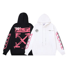 OW 99 Digital Pink Arrow Graffiti Printed Hooded Sweater