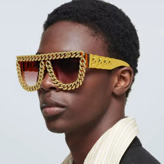 Trendy punk glasses square frame chain