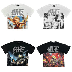Mixed Emotion T-Shirt Alien Print Diamond Casual Loose Short Sleeve T-Shirt