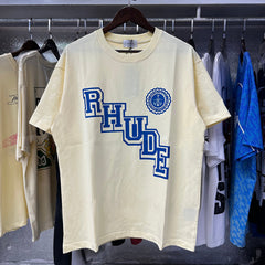 Rhude T Shirts College Badge Printed Cotton Casual Short Sleeve Men and Women