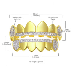 Grillz Hip Hop AAA Zircon Real Gold Plated Pointed Braces