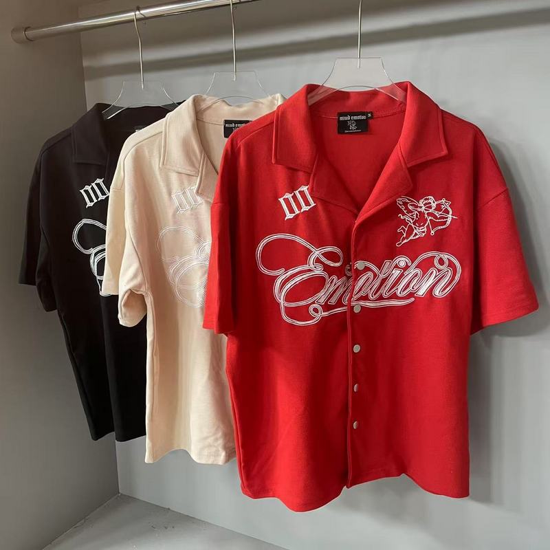 Mixed Emotion T-Shirt Embroidered polo shirt lapel casual loose short sleeve