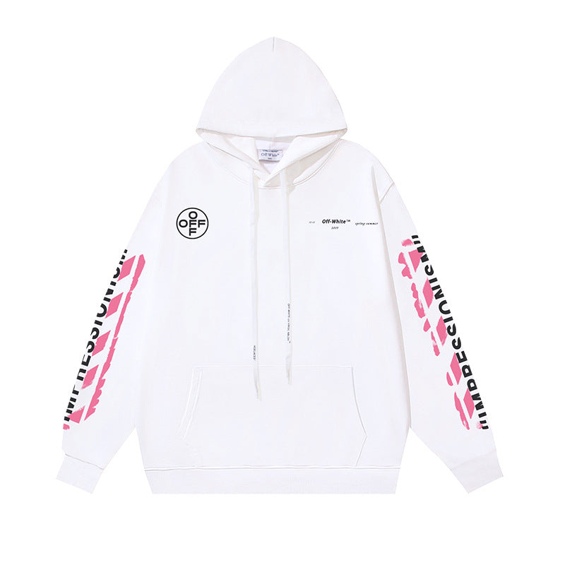 OW 99 Digital Pink Arrow Graffiti Printed Hooded Sweater