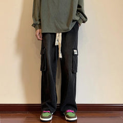 Men Jeans Fall Wide-Leg Casual Pants Baggy Straight Trousers