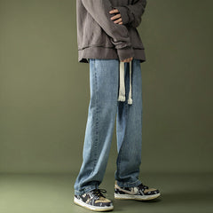 Men Jeans Spring and Autumn Straight Loose Drawstring Vintage