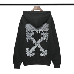OFF Grey Melting Arrow Pattern Hooded Sweatshirt