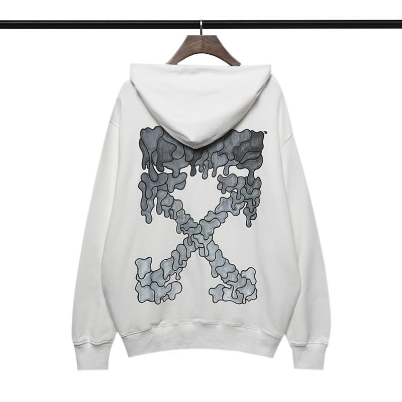 OFF Grey Melting Arrow Pattern Hooded Sweatshirt