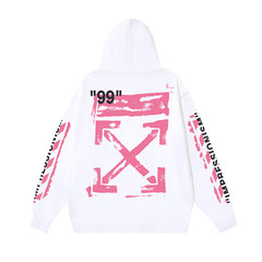 OW 99 Digital Pink Arrow Graffiti Printed Hooded Sweater