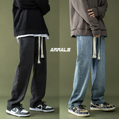Men Jeans Spring and Autumn Straight Loose Drawstring Vintage