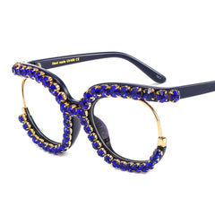 Trendy punk glasses half-frame diamond uv protection