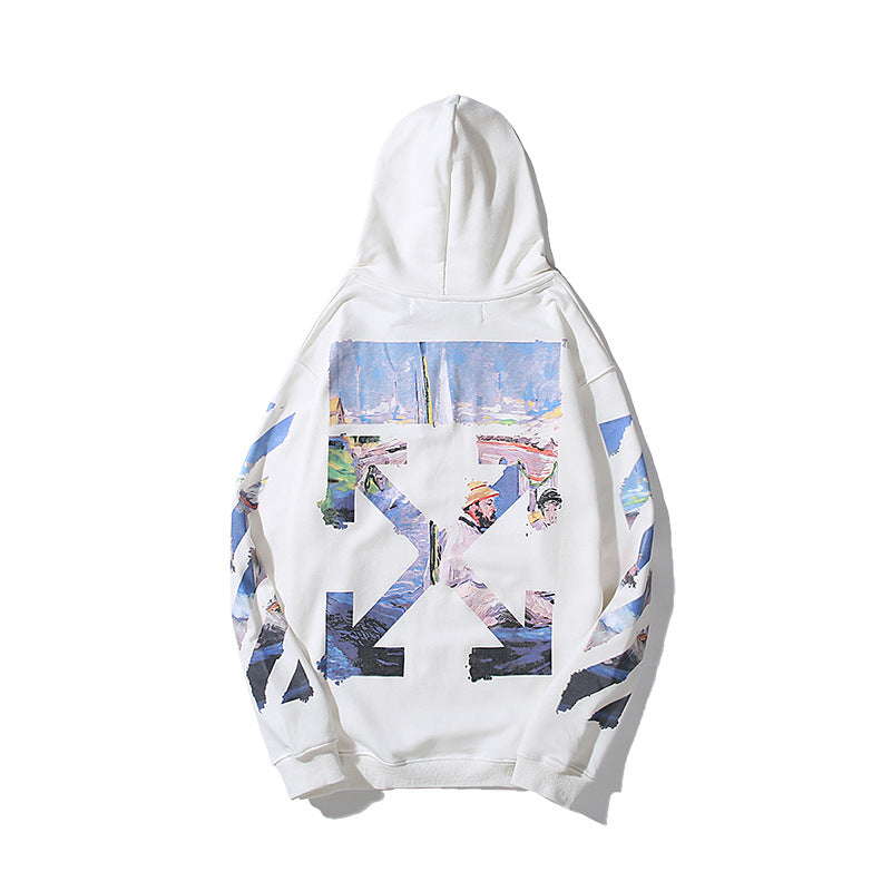 OW  hoodie Monet Oil Painting Series Crew Neck Pullover Hood