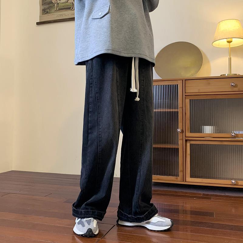 Men Jeans Washed-out Vintage Jeans Autumn Hiphop Loose-Fitting Wide-Leg Trousers