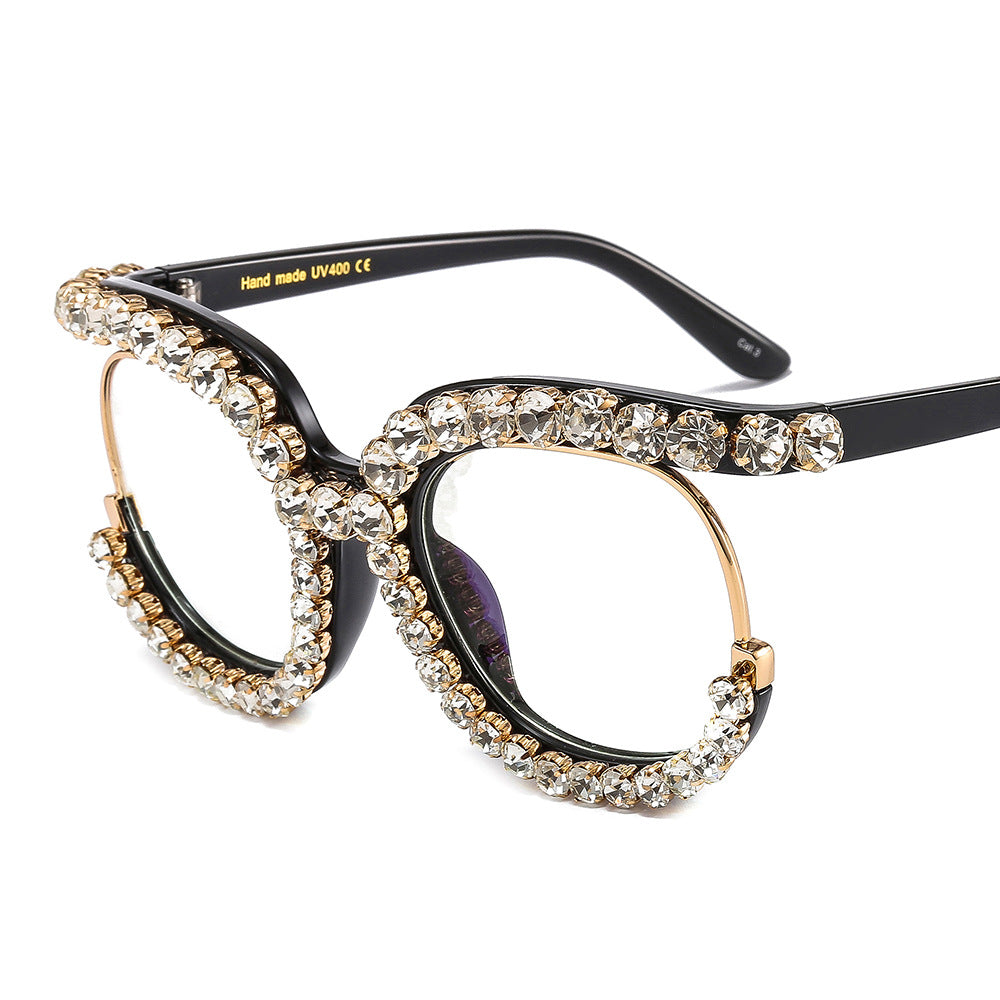Trendy punk glasses half-frame diamond uv protection