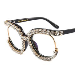 Trendy punk glasses half-frame diamond uv protection