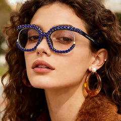 Trendy punk glasses half-frame diamond uv protection