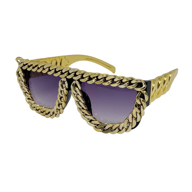 Trendy punk glasses square frame chain